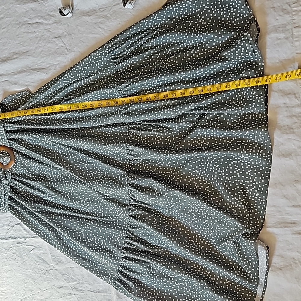 OPT Green Papin Short Balloon Sleeves Belted Midi Sundress Small Polka Dots - Picture 15 of 16